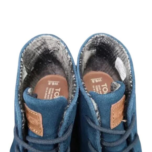 Toms Shoes Womens 6.5 Bootie Wedge Desert Suede Blue Chukka Lace Up Kala Classic - Picture 6 of 9